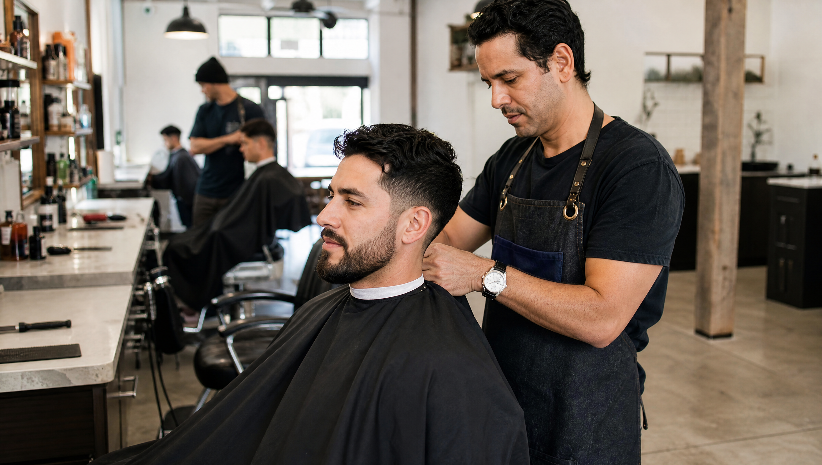 Modern beauty salon client scanning a QR code to pay after an appointment