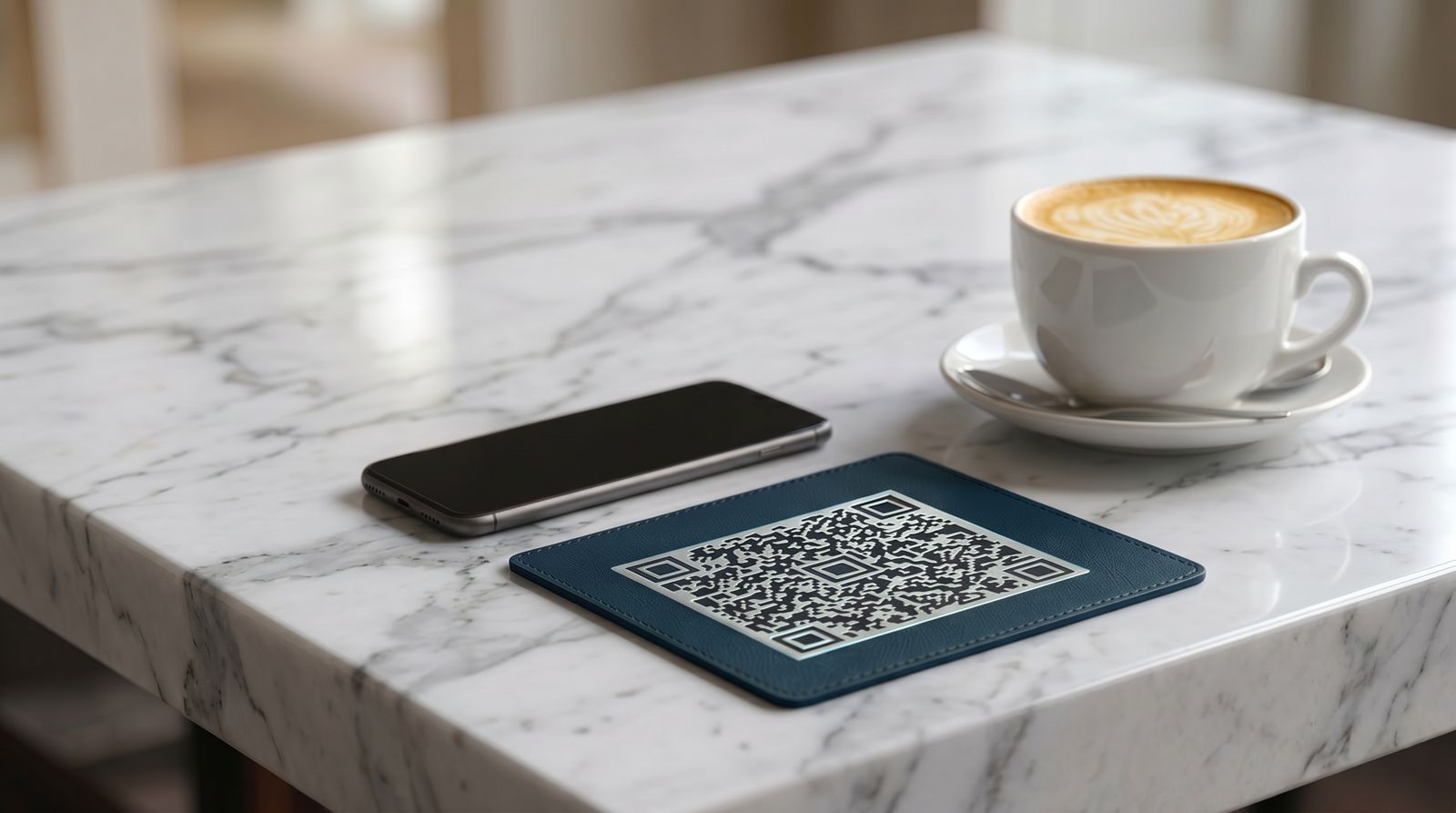 Mano sosteniendo un teléfono escaneando un código QR para iniciar un pedido